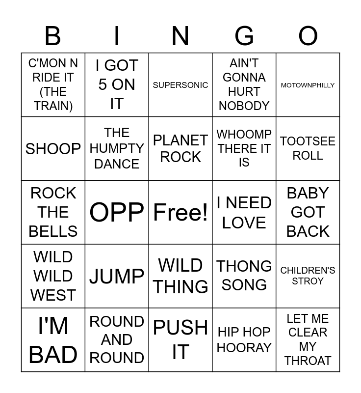 LL COOL J RADIO Bingo Card