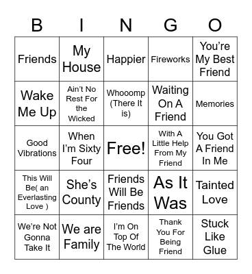 Bingo with Friends Bingo Card