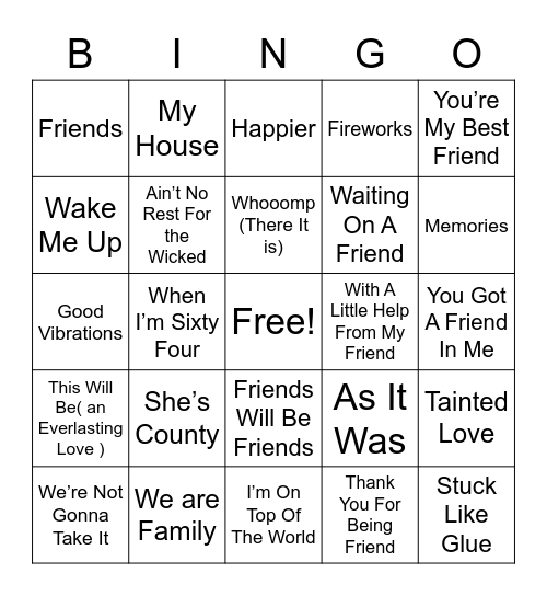 Bingo with Friends Bingo Card