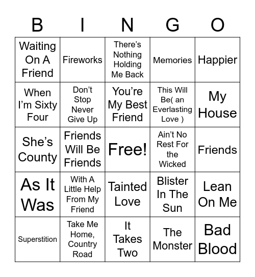 BINGO With Friends Bingo Card