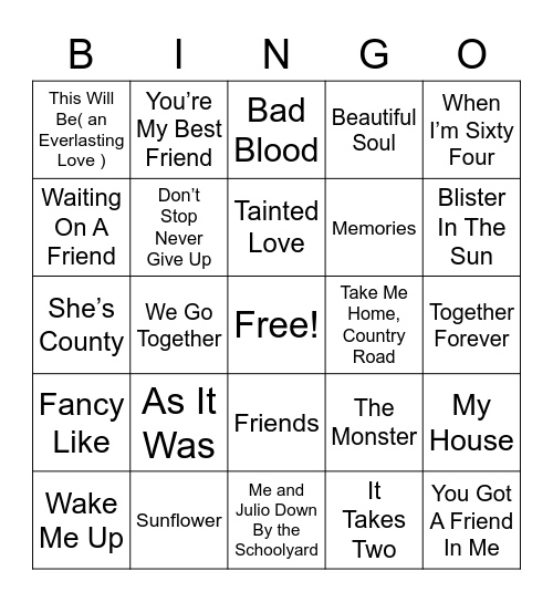 BINGO with Friends Bingo Card