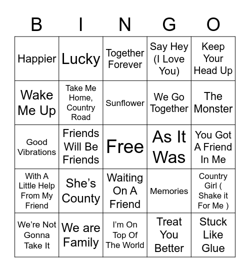 BINGO with Friends Bingo Card