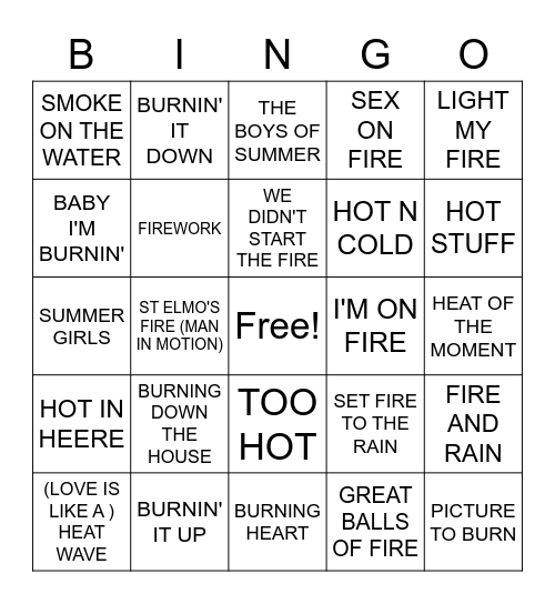 HOT HITS Bingo Card