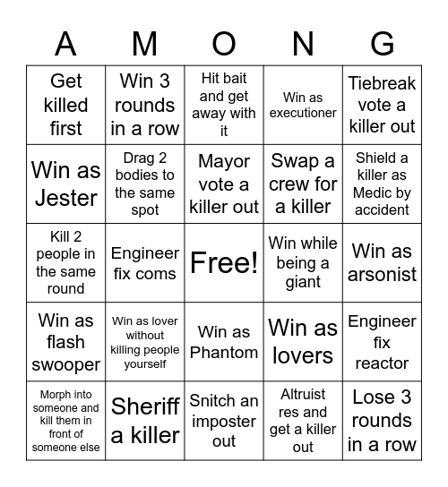 Among Us Bingo Card