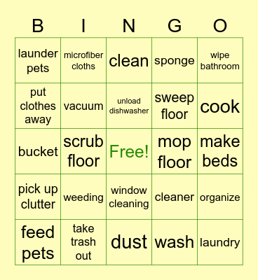 Household Chores Bingo Card