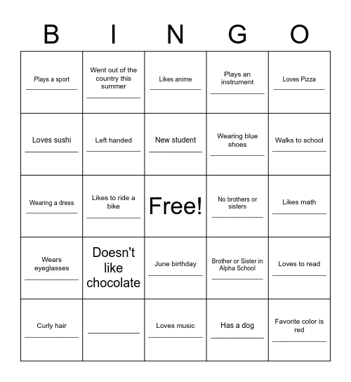 Untitled Bingo Card