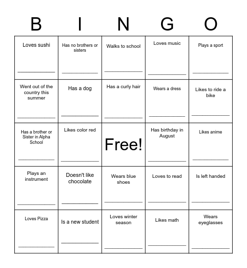 Find someone in our class who .......... Bingo Card