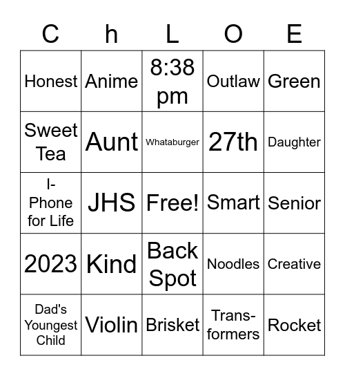 Untitled Bingo Card