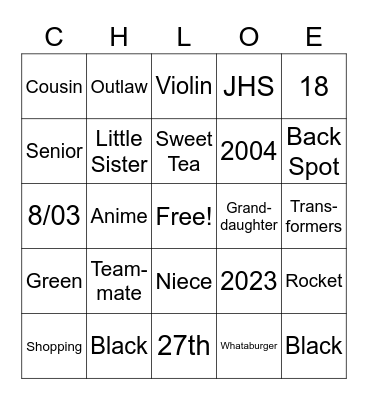 Untitled Bingo Card