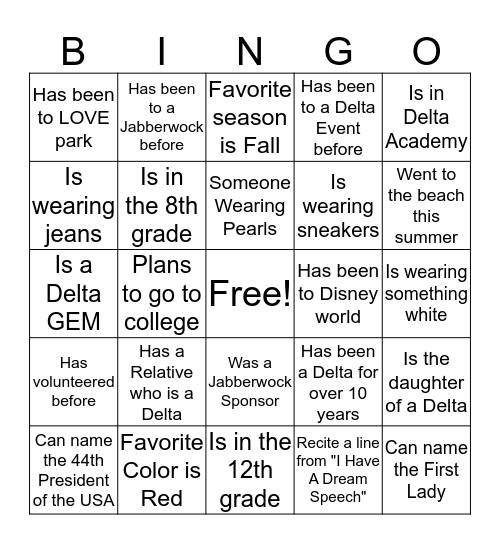 Jabberwock Bingo Card