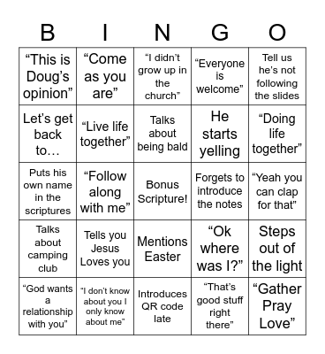 Doug Sermon BINGO Card