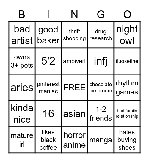yiren's bingo Card