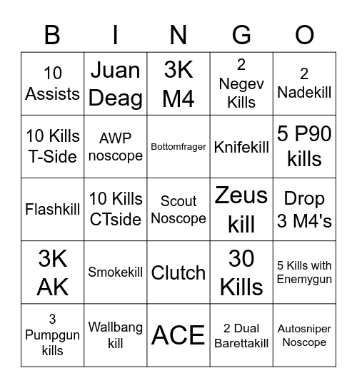 csgo Bingo Card
