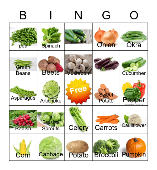 Vegetable BINGO Card