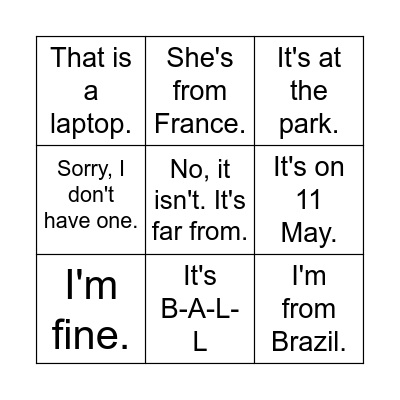 WELCOME TEENS 2 Bingo Card