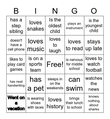 Find a classmate who... Bingo Card