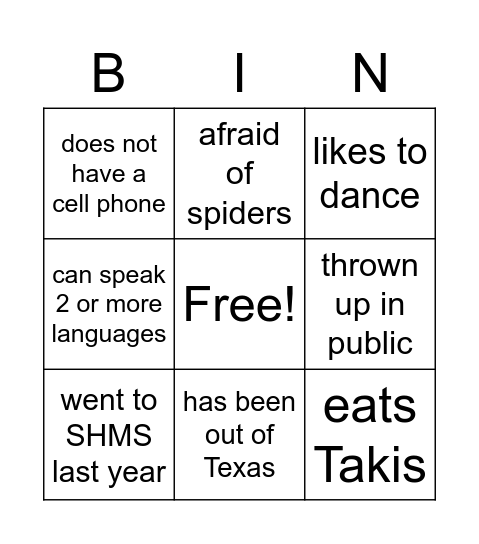 Find Someone Who? Bingo Card