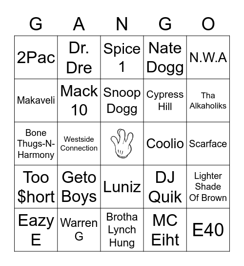 GANGSTA RAP Bingo Card