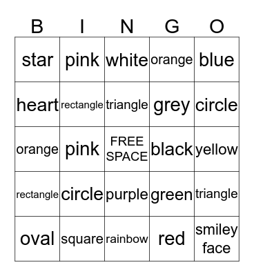 Shape and Color Bingo Card