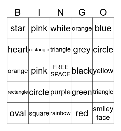 Shape and Color Bingo Card
