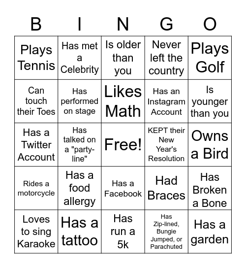 Find a Neighbor who.....Round #2 Bingo Card
