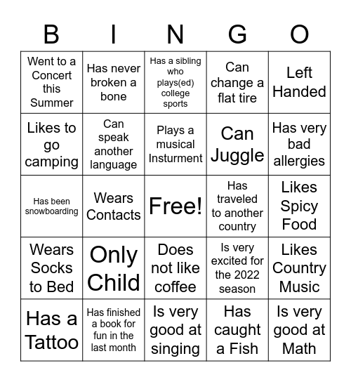 Untitled Bingo Card