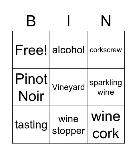 English Language Table + Wine Tasting Bingo Card