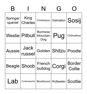 Dogs Bingo Card