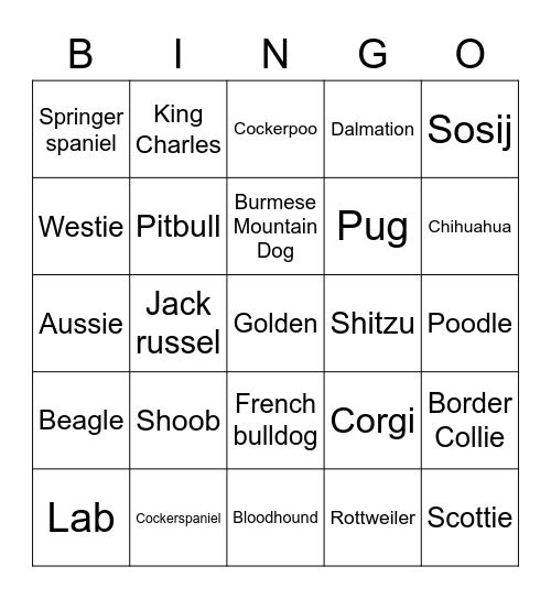 Dogs Bingo Card