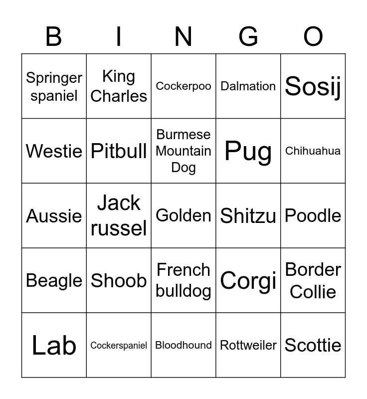 Dogs Bingo Card