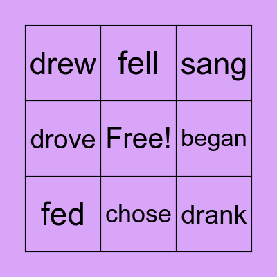 Irregular Verbs Bingo Card