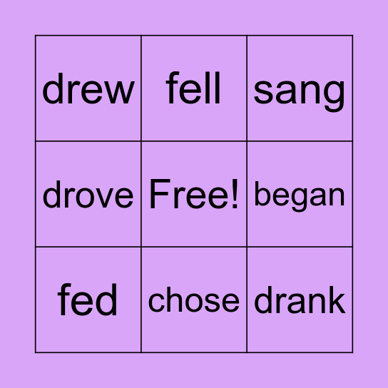 Irregular Verbs Bingo Card