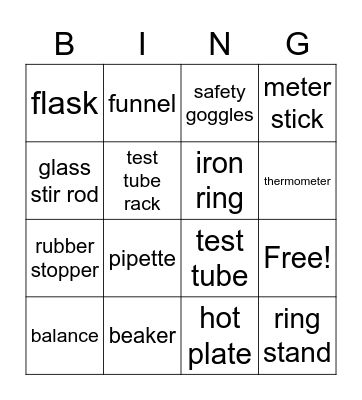 Lab Equipment Bingo Card