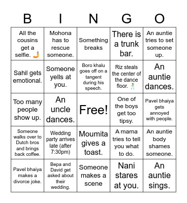 Nikkah Bingo Card