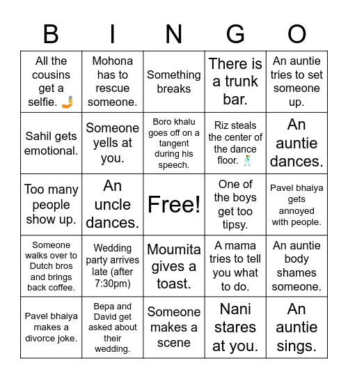 Nikkah Bingo Card