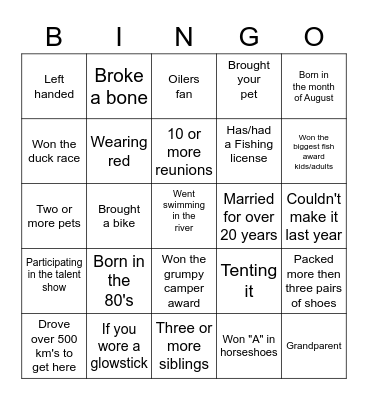 Family Reunion Bingo Card