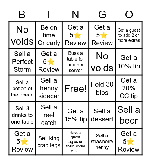 Servers Bingo Card