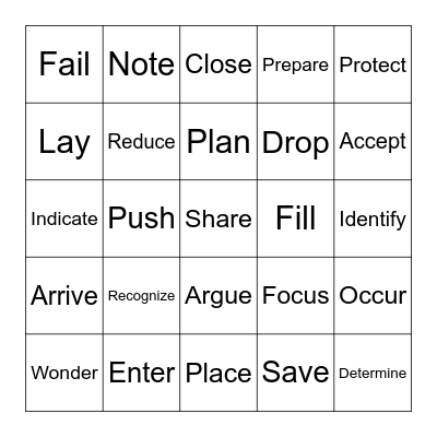 Regular Verbs Bingo Card