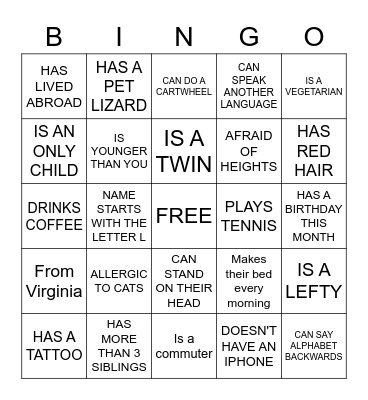 HUMAN SCAVENGER HUNT Bingo Card
