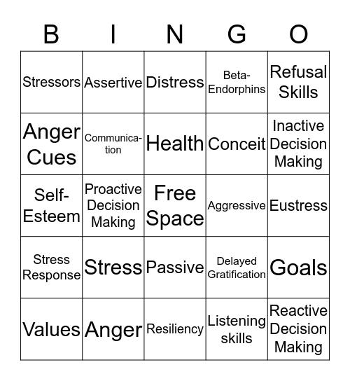 Health Vocabulary Words Bingo Card