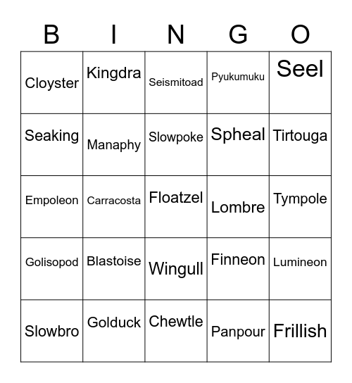 VeggieJoe Round 1 [Water Types] Bingo Card