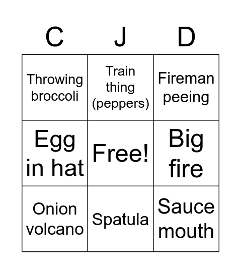 Claire's hibachi Bingo Card