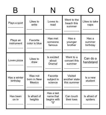 Getting to Know You Bingo Card
