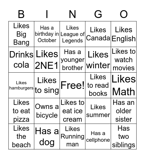 People Bingo! Bingo Card