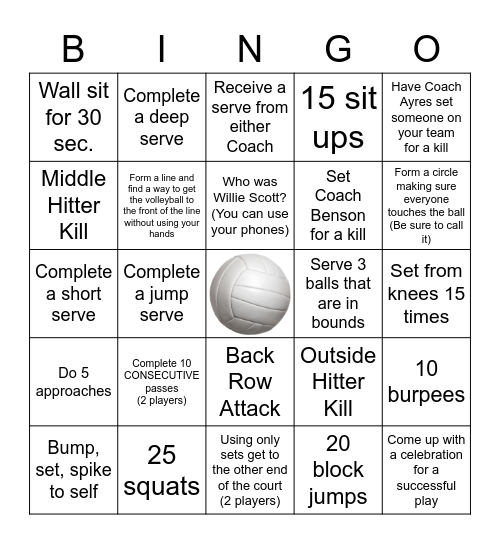 Volleyball Bingo Card