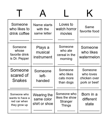 Find a FriendS Bingo Card