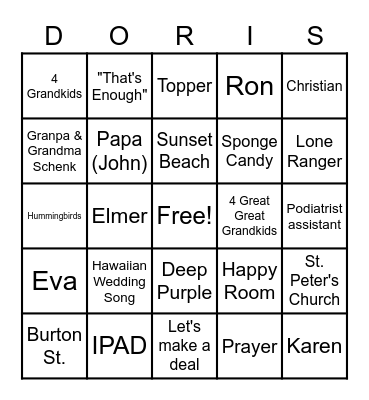 American Ninja NANA       Warrior Bingo Card