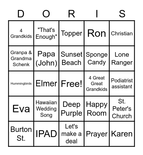 American Ninja NANA       Warrior Bingo Card