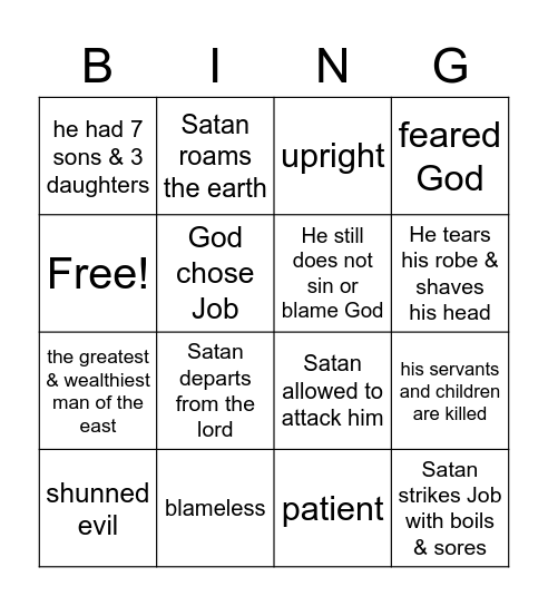 The book of Job Bingo Card