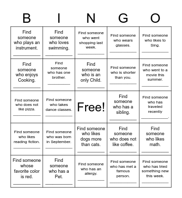 Find someone who Bingo Card